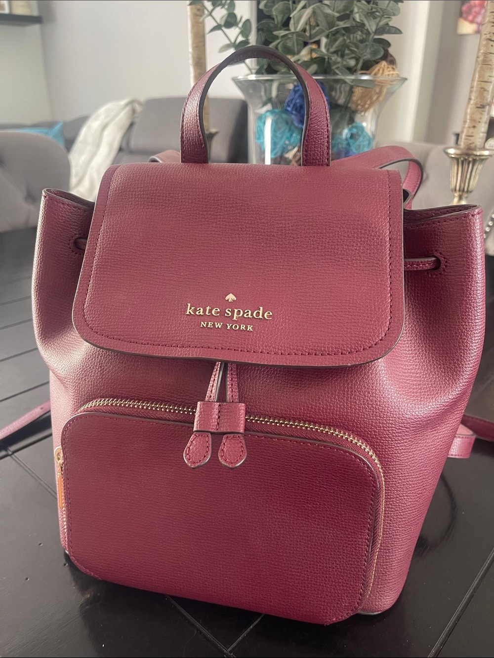 kate spade burgundy pebbled leather